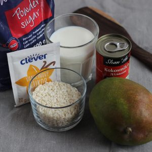 ryžovo kokosový puding s mangom - ingrediencie