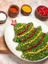 top view tasty holiday salad in new year tree shape on a light background photo meal xmas new year color
